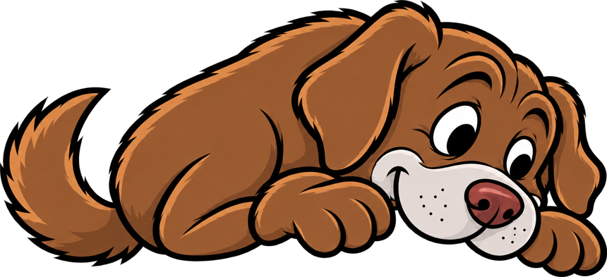 Oliver, a chocolate Labrador, lying down with his chin on his paws