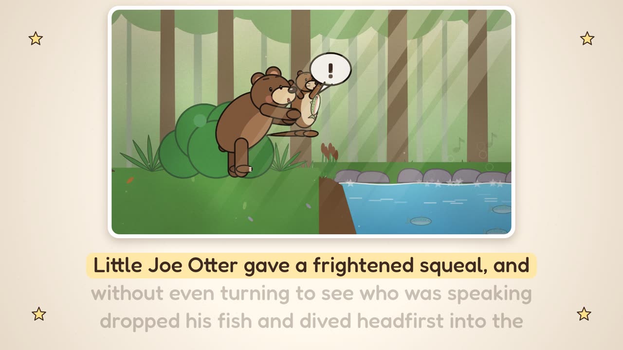 Read-Along mode: a picture of Buster Bear above the story text, with the spoken line highlighted