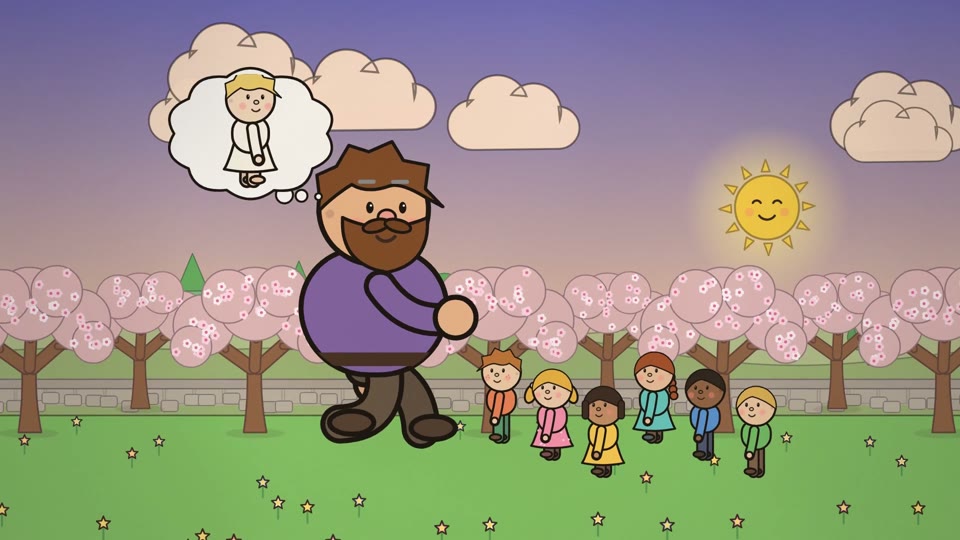 Children walk along the Selfish Giant's garden wall